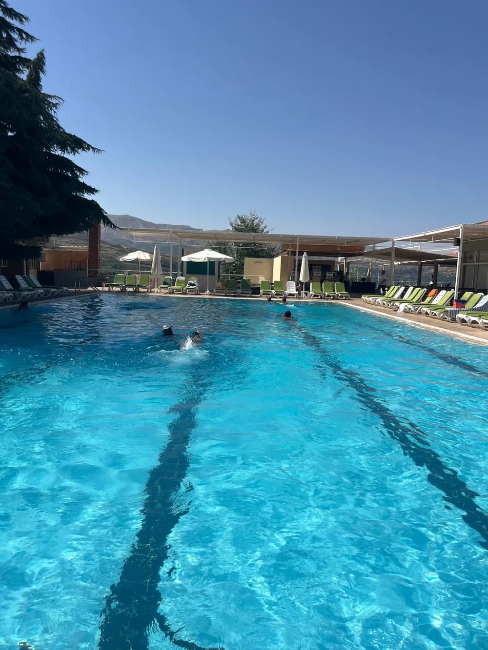Outdoor training pool with marked swimming lanes